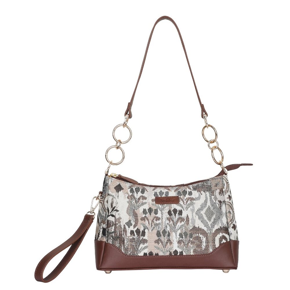 Ladies' Abstract Pattern Tapestry Fabric Sling Shoulder Bag, Satchel Purse
